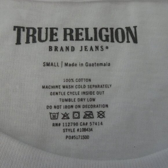 True Religion T-Shirt Men's Size S White Horseshoe Spell Out Logo Cotton - Picture 6 of 6